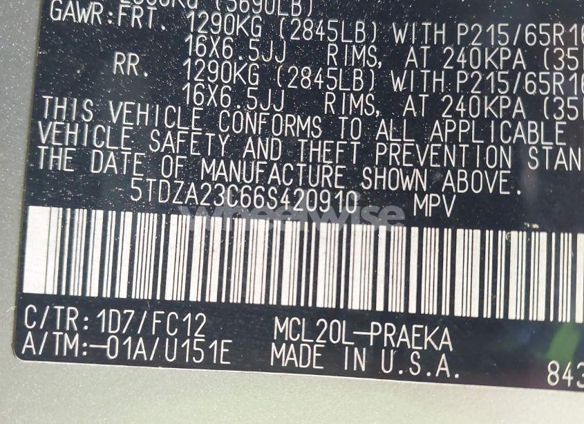 Photo 9 of 2006 Toyota Sienna LE (VIN 5TDZA23C66S420910)