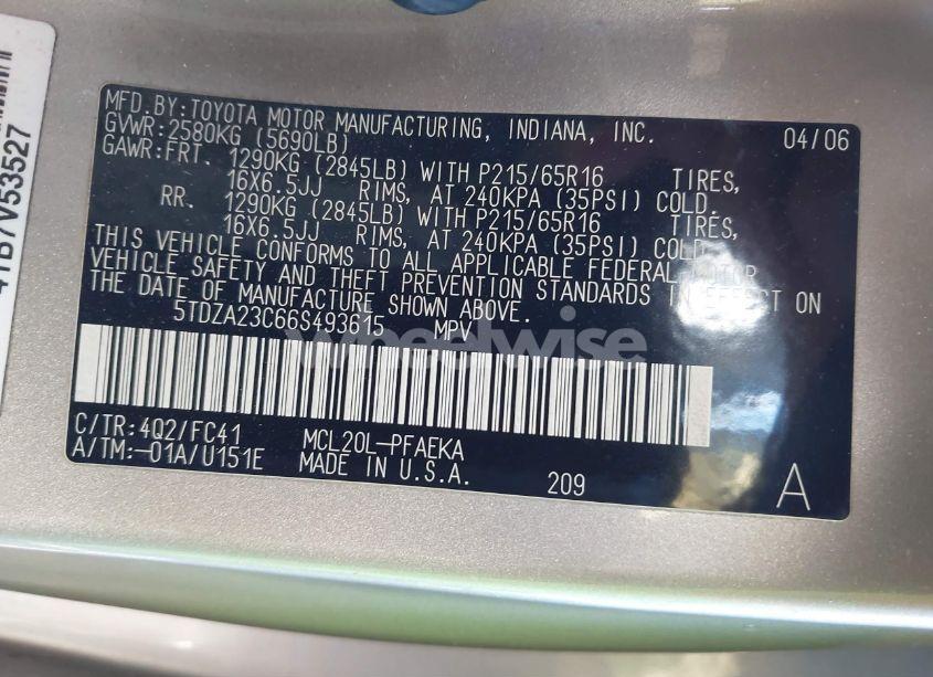 Photo 9 of 2006 Toyota Sienna LE (VIN 5TDZA23C66S493615)