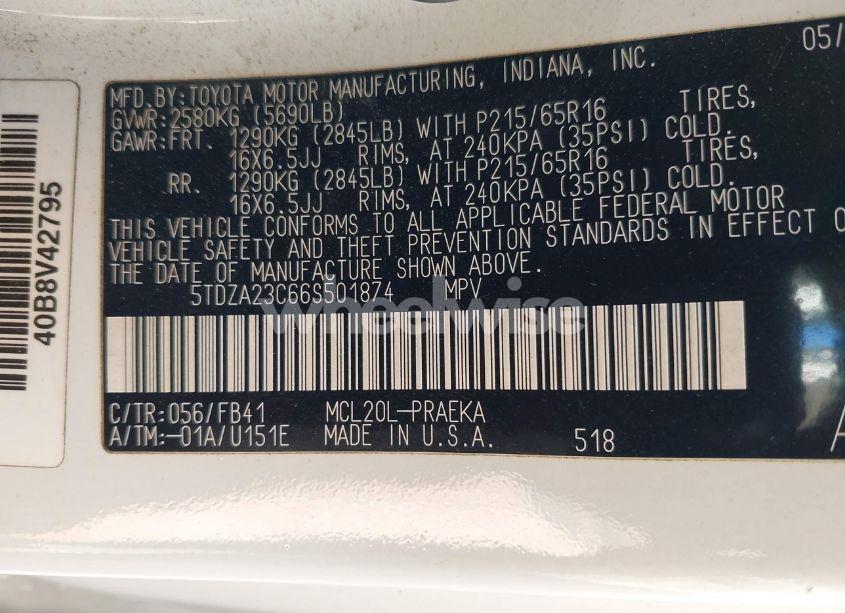 Photo 9 of 2006 Toyota Sienna CE (VIN 5TDZA23C66S501874)