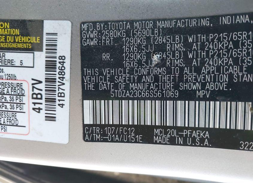 Photo 9 of 2006 Toyota Sienna LE (VIN 5TDZA23C66S561069)