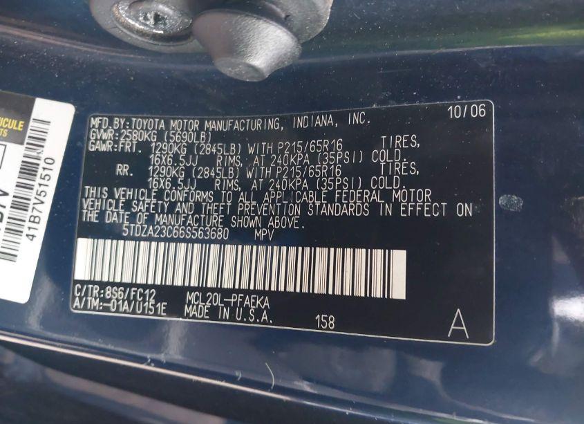 Photo 9 of 2006 Toyota Sienna LE (VIN 5TDZA23C66S563680)