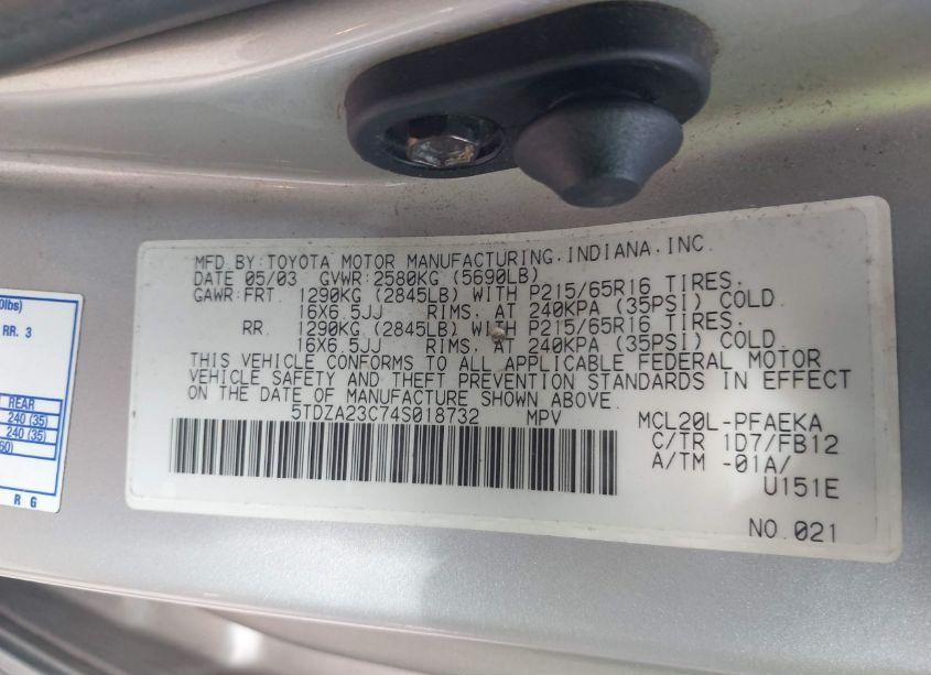 Photo 9 of 2004 Toyota Sienna LE (VIN 5TDZA23C74S018732)