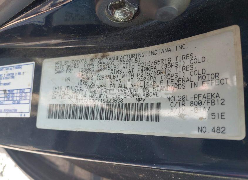 Photo 9 of 2004 Toyota Sienna LE (VIN 5TDZA23C74S023638)