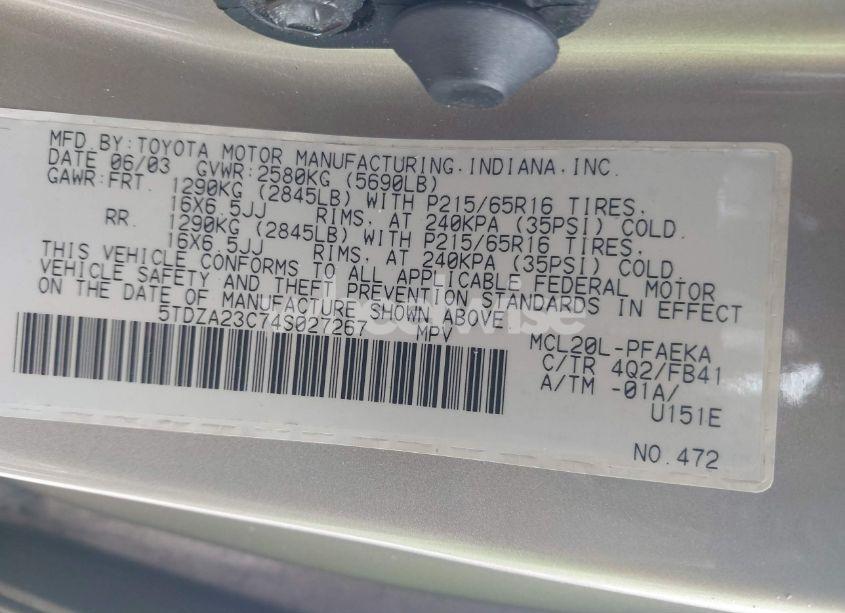 Photo 9 of 2004 Toyota Sienna LE (VIN 5TDZA23C74S027267)