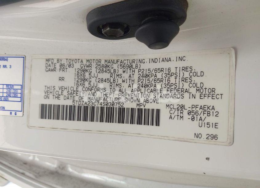 Photo 9 of 2004 Toyota Sienna LE (VIN 5TDZA23C74S030752)