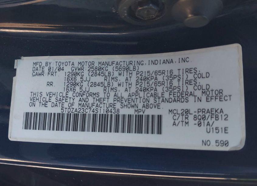 Photo 9 of 2004 Toyota Sienna LE (VIN 5TDZA23C74S110438)