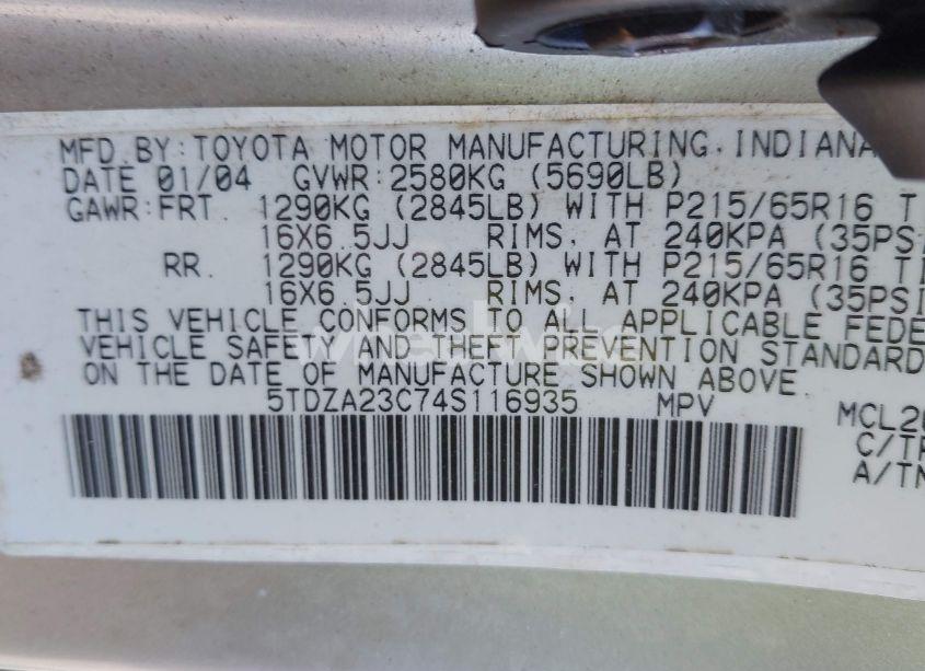 Photo 9 of 2004 Toyota Sienna CE/LE (VIN 5TDZA23C74S116935)