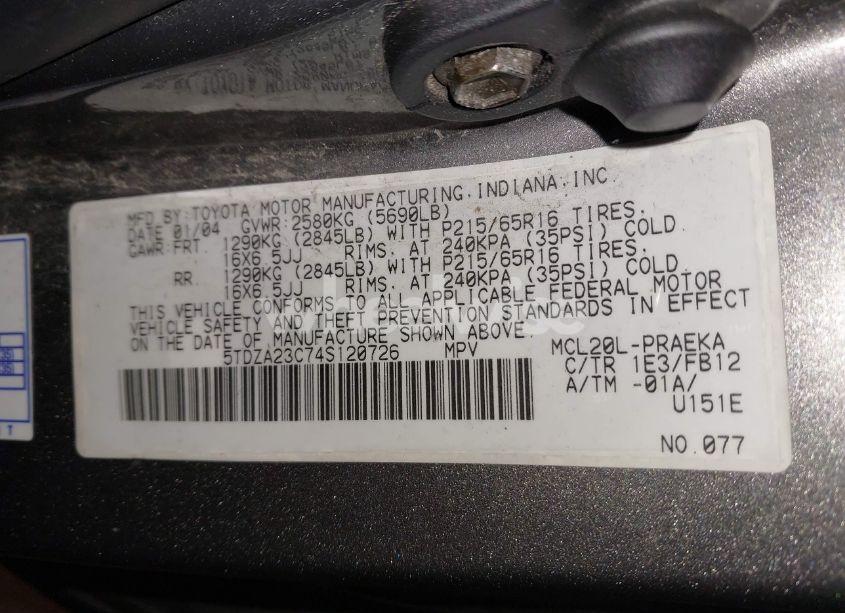 Photo 9 of 2004 Toyota Sienna LE (VIN 5TDZA23C74S120726)