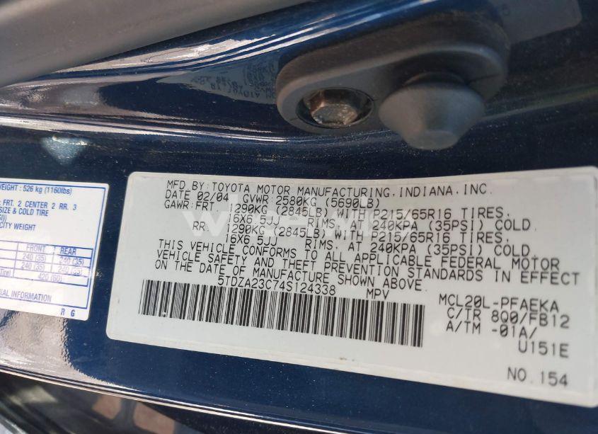 Photo 9 of 2004 Toyota Sienna LE (VIN 5TDZA23C74S124338)