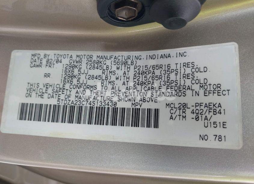 Photo 9 of 2004 Toyota Sienna LE (VIN 5TDZA23C74S133430)