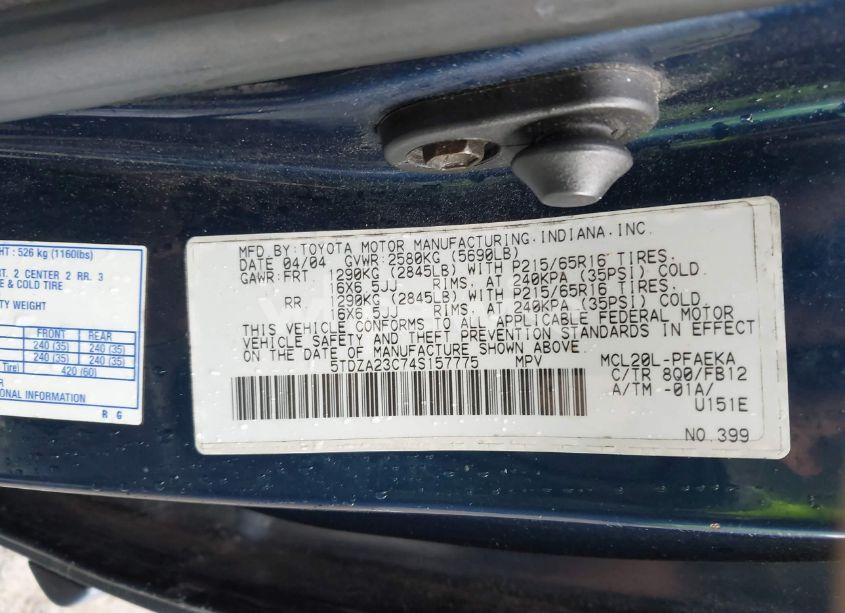 Photo 9 of 2004 Toyota Sienna LE (VIN 5TDZA23C74S157775)