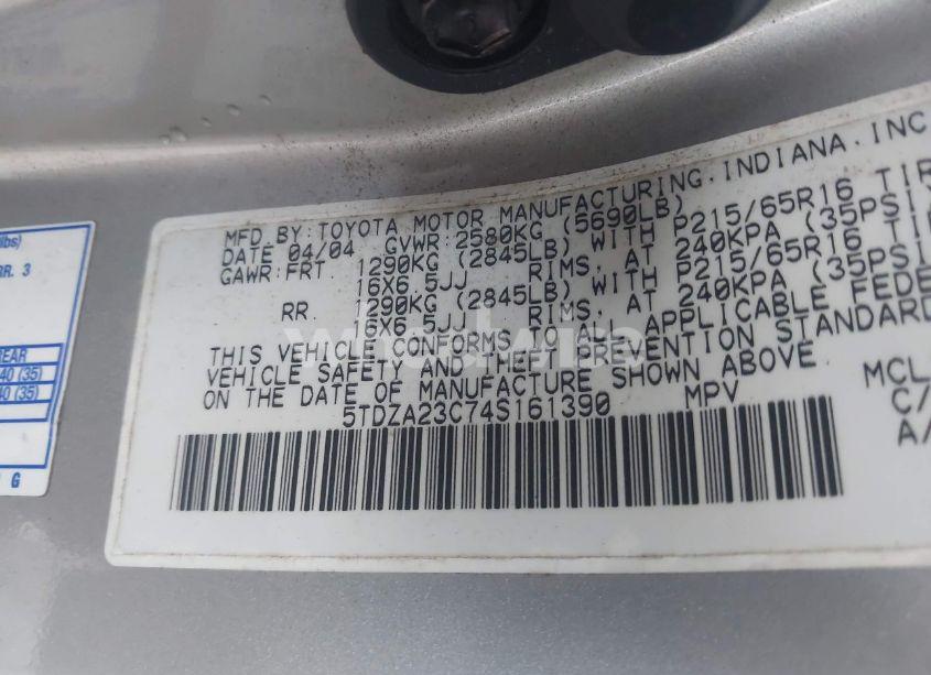 Photo 9 of 2004 Toyota Sienna CE (VIN 5TDZA23C74S161390)