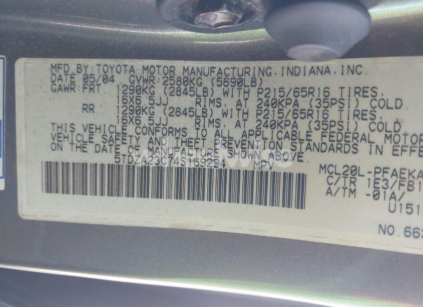 Photo 9 of 2004 Toyota Sienna LE (VIN 5TDZA23C74S169294)