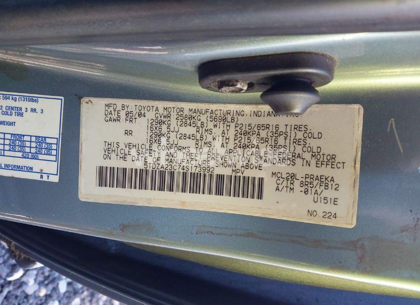 Photo 9 of 2004 Toyota Sienna LE (VIN 5TDZA23C74S173992)