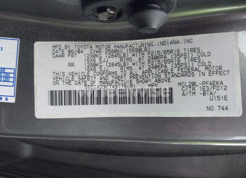 Photo 9 of 2004 Toyota Sienna CE (VIN 5TDZA23C74S179601)