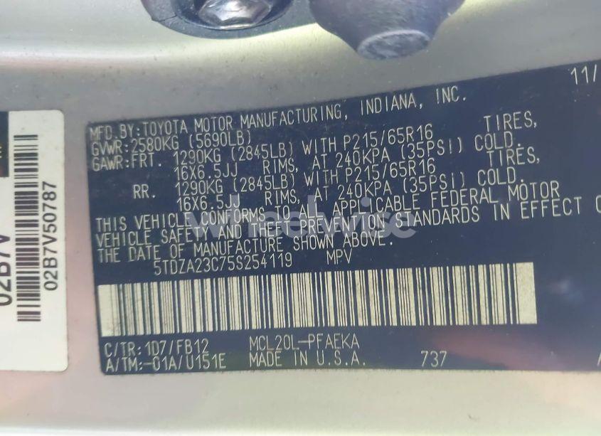 Photo 9 of 2005 Toyota Sienna LE (VIN 5TDZA23C75S254119)