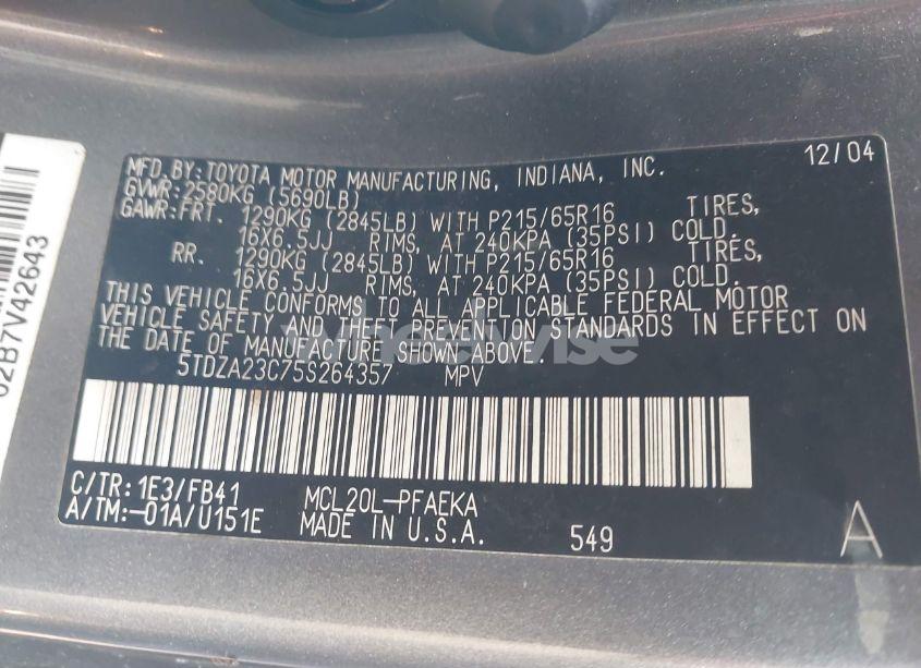Photo 9 of 2005 Toyota Sienna LE (VIN 5TDZA23C75S264357)