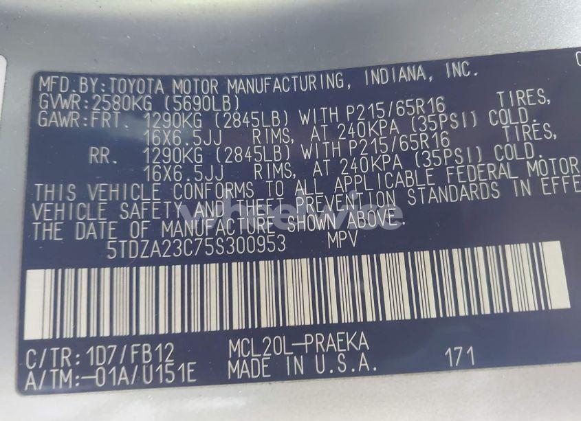 Photo 9 of 2005 Toyota Sienna LE (VIN 5TDZA23C75S300953)