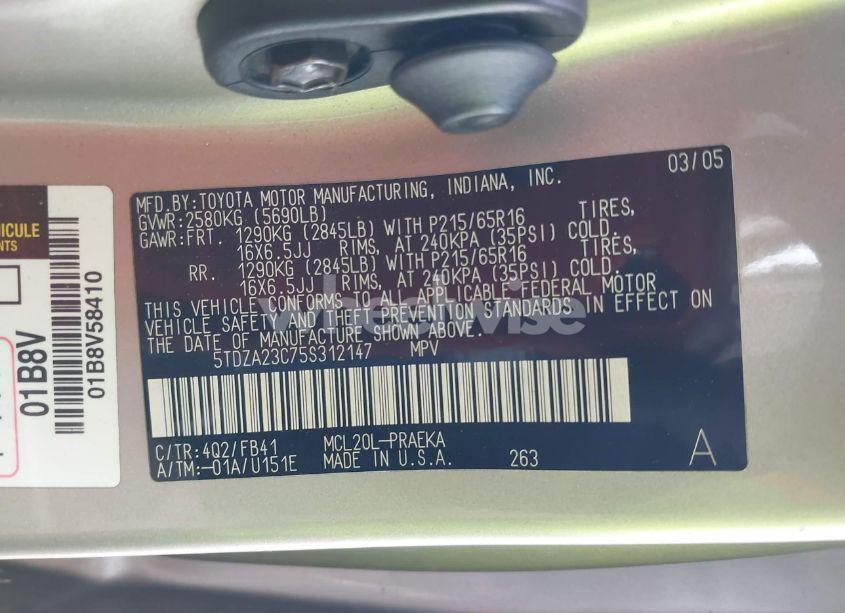 Photo 9 of 2005 Toyota Sienna LE (VIN 5TDZA23C75S312147)