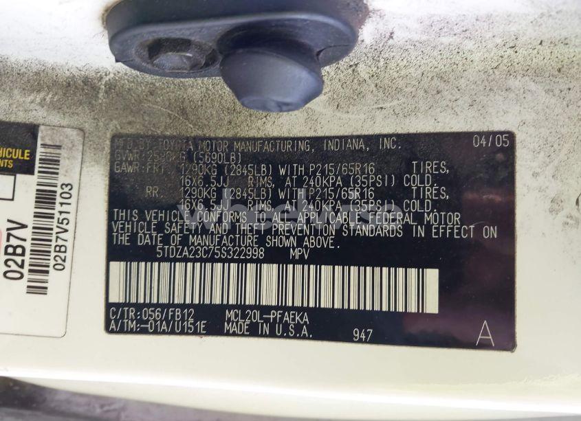 Photo 9 of 2005 Toyota Sienna LE (VIN 5TDZA23C75S322998)