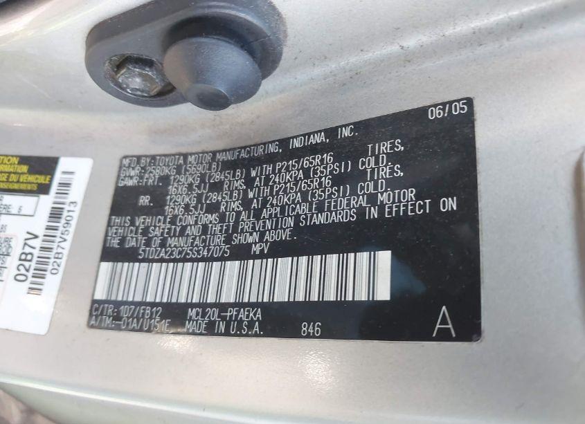 Photo 9 of 2005 Toyota Sienna LE (VIN 5TDZA23C75S347075)