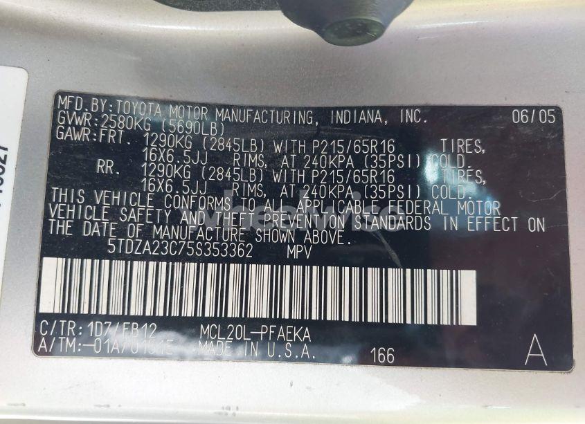 Photo 9 of 2005 Toyota Sienna LE (VIN 5TDZA23C75S353362)