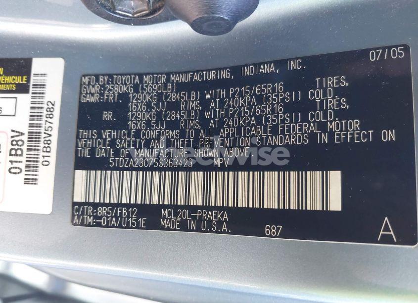 Photo 9 of 2005 Toyota Sienna LE (VIN 5TDZA23C75S363423)