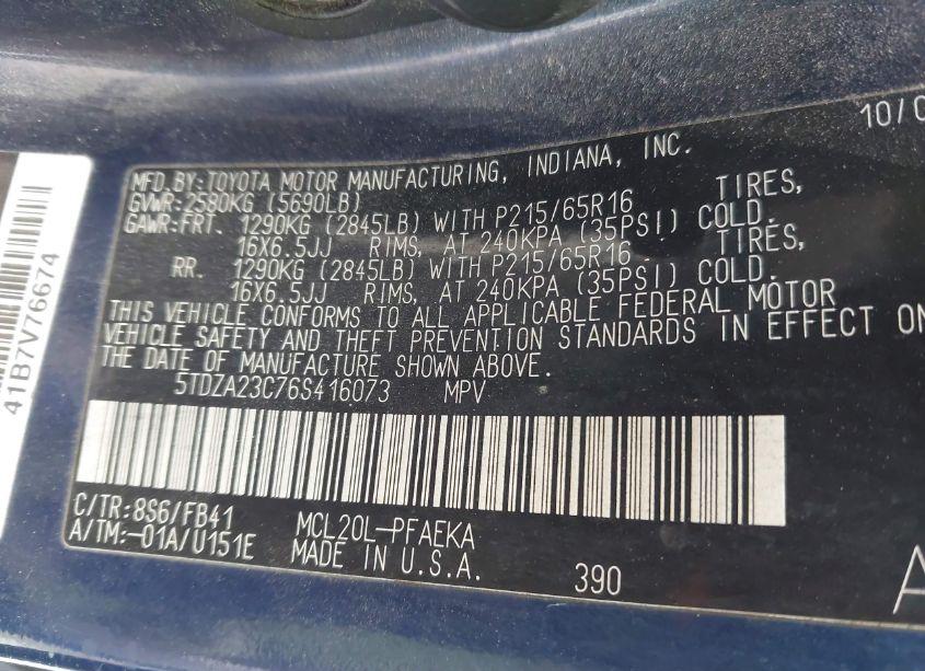 Photo 9 of 2006 Toyota Sienna CE (VIN 5TDZA23C76S416073)