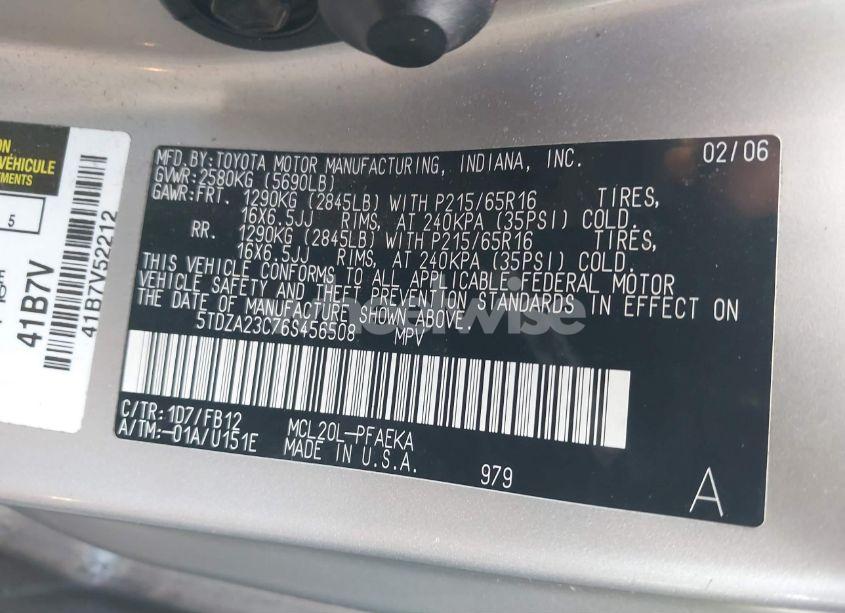 Photo 9 of 2006 Toyota Sienna CE (VIN 5TDZA23C76S456508)