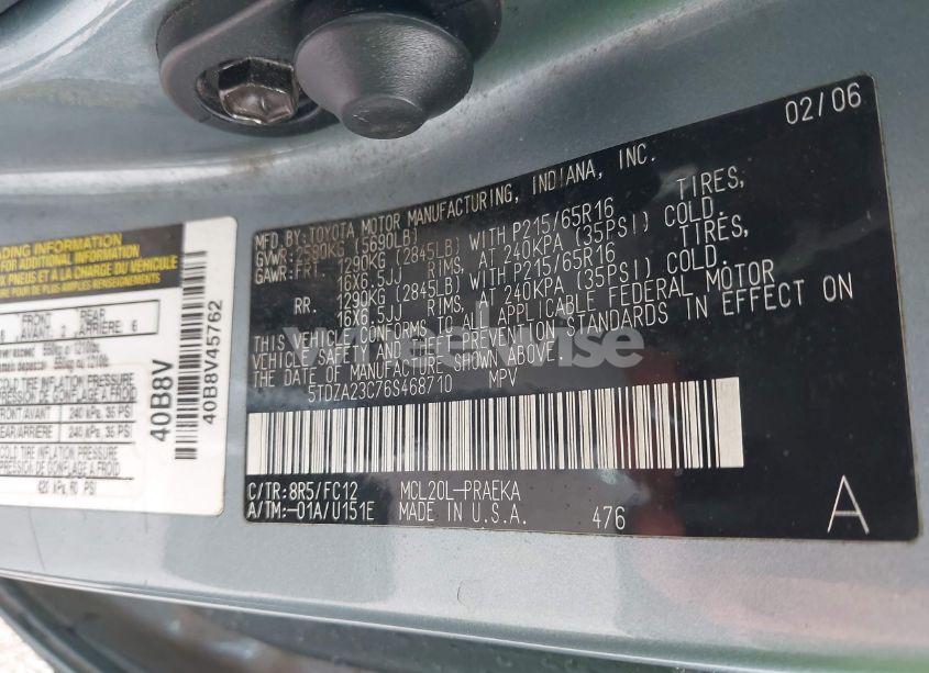 Photo 9 of 2006 Toyota Sienna LE (VIN 5TDZA23C76S468710)