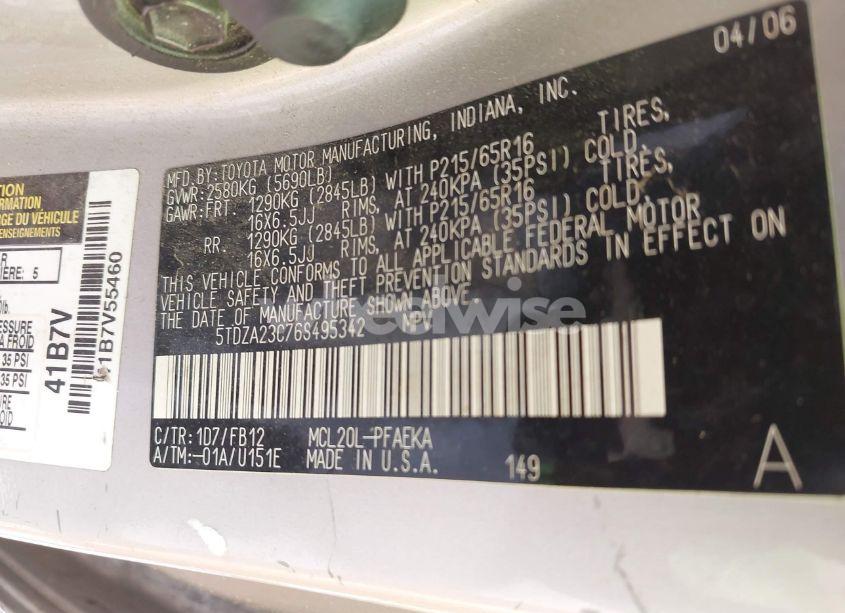 Photo 9 of 2006 Toyota Sienna CE (VIN 5TDZA23C76S495342)