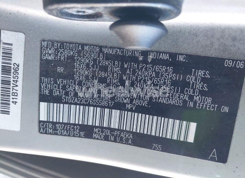 Photo 9 of 2006 Toyota Sienna LE (VIN 5TDZA23C76S558617)