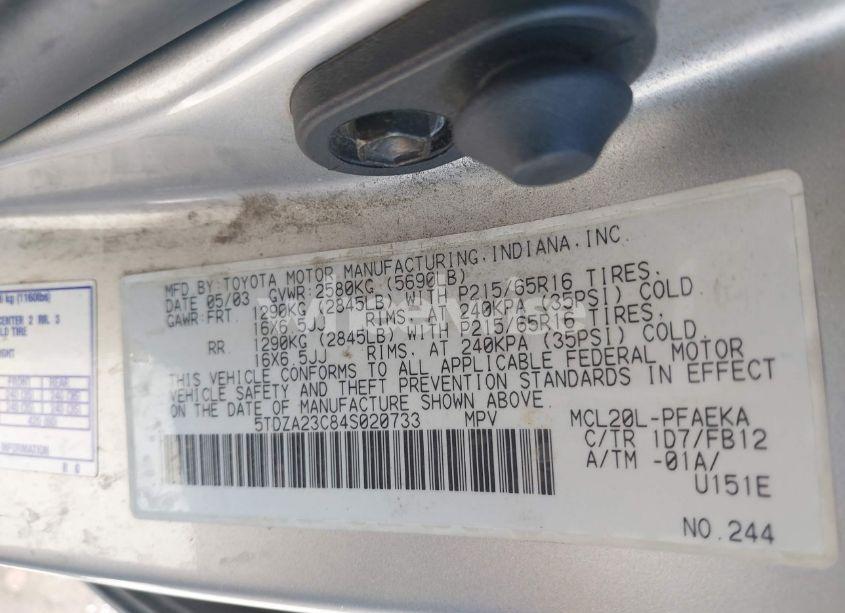 Photo 9 of 2004 Toyota Sienna LE (VIN 5TDZA23C84S020733)