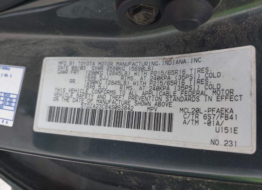 Photo 9 of 2004 Toyota Sienna LE (VIN 5TDZA23C84S063842)