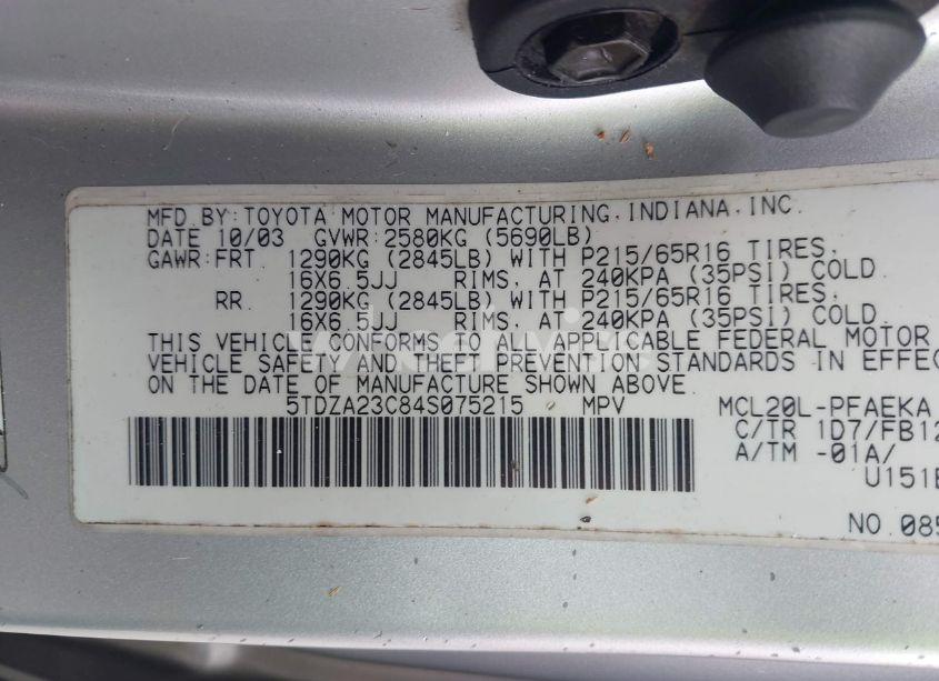 Photo 9 of 2004 Toyota Sienna LE (VIN 5TDZA23C84S075215)