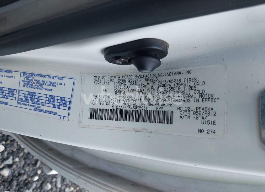 Photo 9 of 2004 Toyota Sienna LE (VIN 5TDZA23C84S095951)