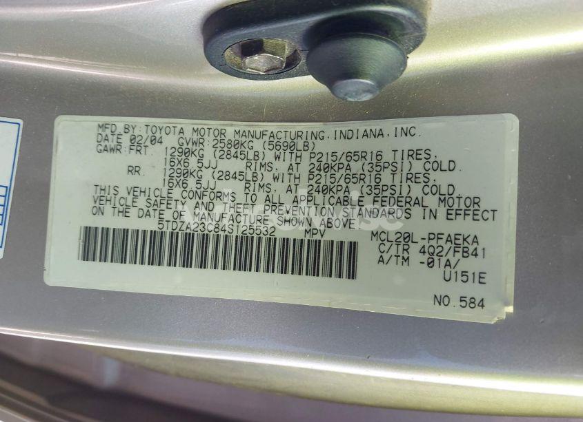 Photo 9 of 2004 Toyota Sienna LE (VIN 5TDZA23C84S125532)