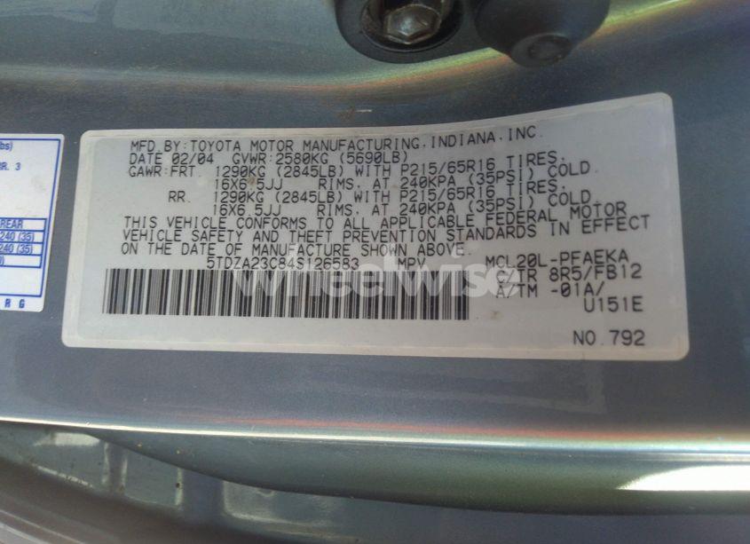 Photo 9 of 2004 Toyota Sienna LE (VIN 5TDZA23C84S126583)