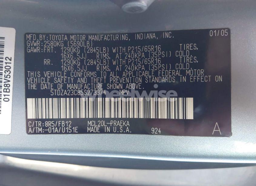 Photo 9 of 2005 Toyota Sienna LE (VIN 5TDZA23C85S273374)