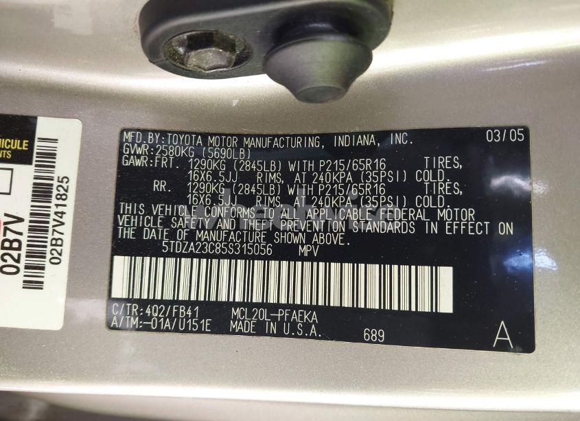Photo 9 of 2005 Toyota Sienna LE (VIN 5TDZA23C85S315056)