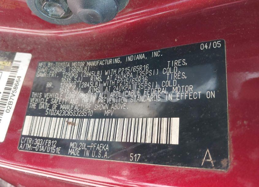 Photo 9 of 2005 Toyota Sienna LE (VIN 5TDZA23C85S329510)