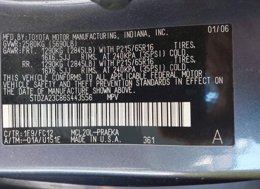 Photo 9 of 2006 Toyota Sienna LE (VIN 5TDZA23C86S443556)