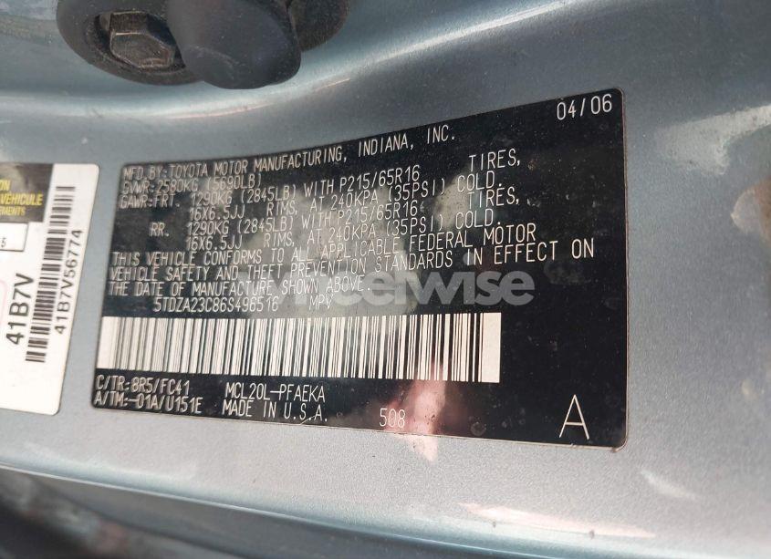 Photo 9 of 2006 Toyota Sienna LE (VIN 5TDZA23C86S496516)