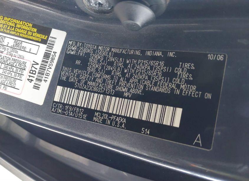 Photo 9 of 2006 Toyota Sienna CE (VIN 5TDZA23C86S571313)