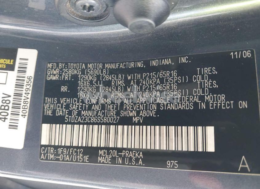 Photo 9 of 2006 Toyota Sienna LE (VIN 5TDZA23C86S580027)