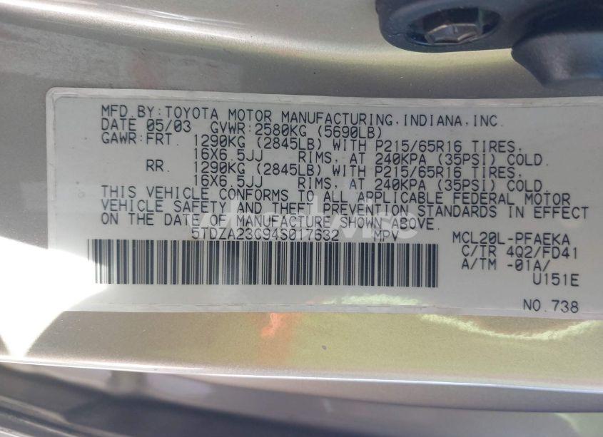 Photo 9 of 2004 Toyota Sienna CE (VIN 5TDZA23C94S017632)