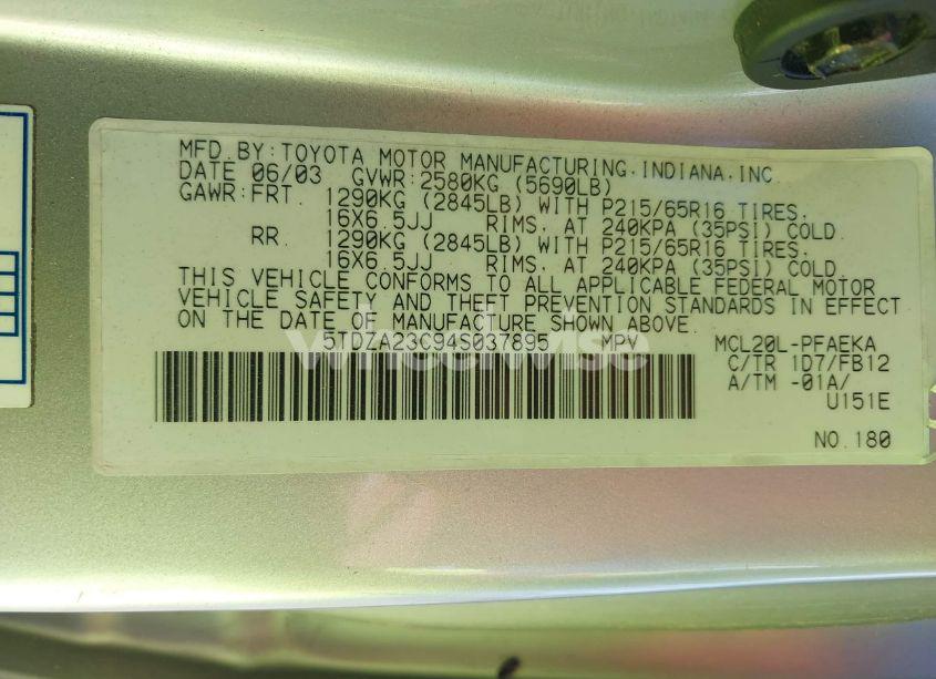 Photo 9 of 2004 Toyota Sienna LE (VIN 5TDZA23C94S037895)