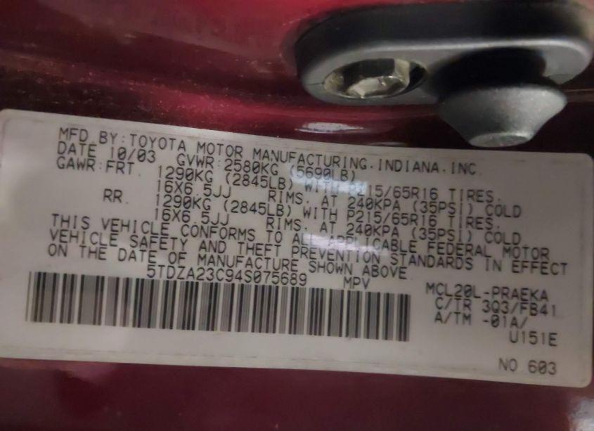 Photo 9 of 2004 Toyota Sienna LE (VIN 5TDZA23C94S075689)