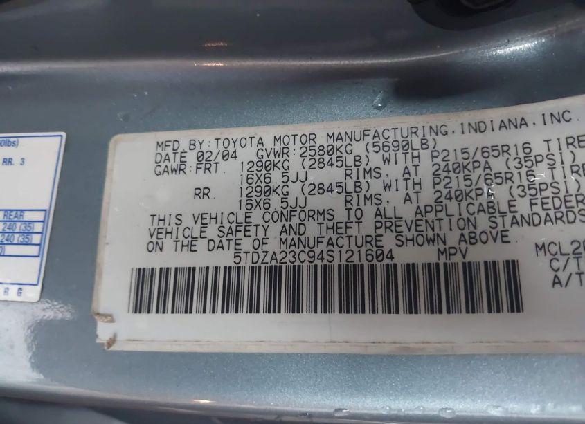 Photo 9 of 2004 Toyota Sienna LE (VIN 5TDZA23C94S121604)