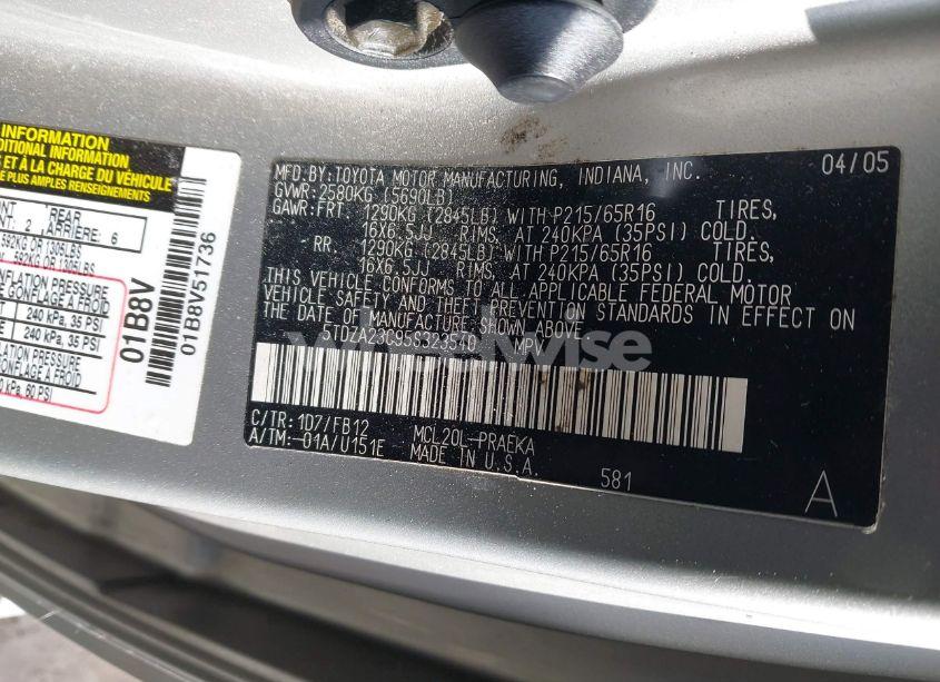 Photo 9 of 2005 Toyota Sienna LE (VIN 5TDZA23C95S323540)